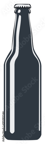 Dark Glass Beverage Bottle with Metal Cap and Highlighted Reflection