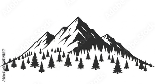 Black and White Mountain Landscape Illustration.