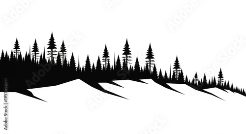 Black Silhouette Forest Landscape Illustration.