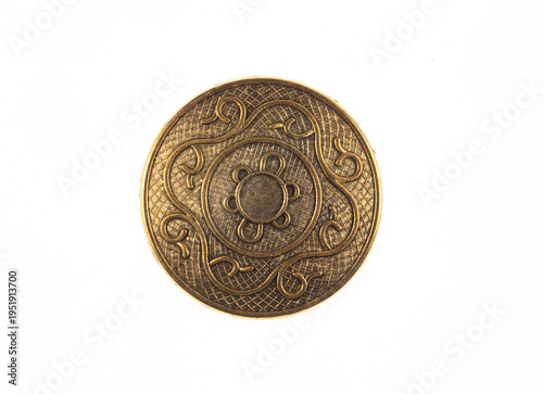 Bronze round shield isolated on white background
