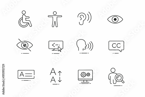 Icons representing accessibility, communication, and digital functionality features