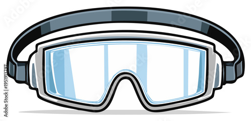 Cartoon-style illustration of safety goggles or protective eyewear with clear lenses and an adjustable strap
