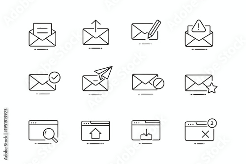 Collection of icons depicting various email and web browser actions