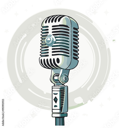 Vintage Microphone Illustration Retro Audio Recording Mic Broadcast Equipment