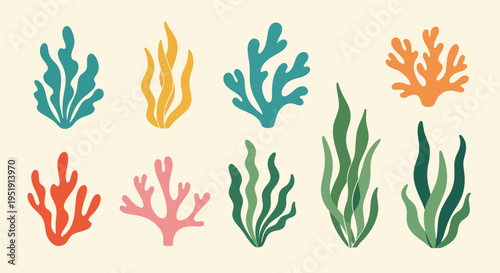 Assorted Seaweed Collection Represented in Different Colors Perfect for Designing Underwater Scenes or Adding a Touch of Aquatic Charm to Your Project Bringing Marine Aesthetics to Your Artworks