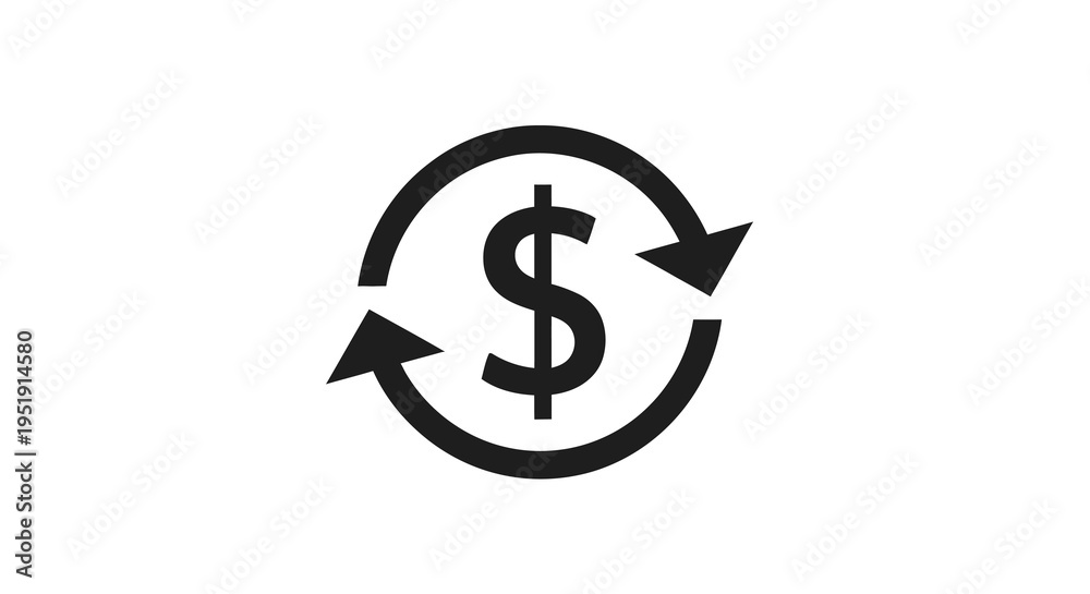 Fototapeta premium A minimalist black icon depicts a dollar sign within a circular looping arrow symbolizing financial circulation high quality professional