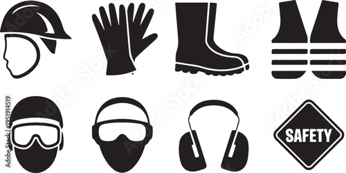 Essential personal protective equipment and safety gear icons for workplace and industrial environments