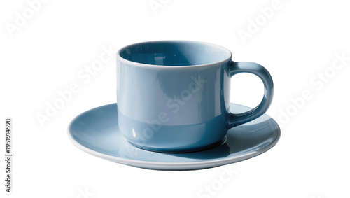 Fotografía Light blue ceramic coffee cup and matching saucer, with a darker blue interior,