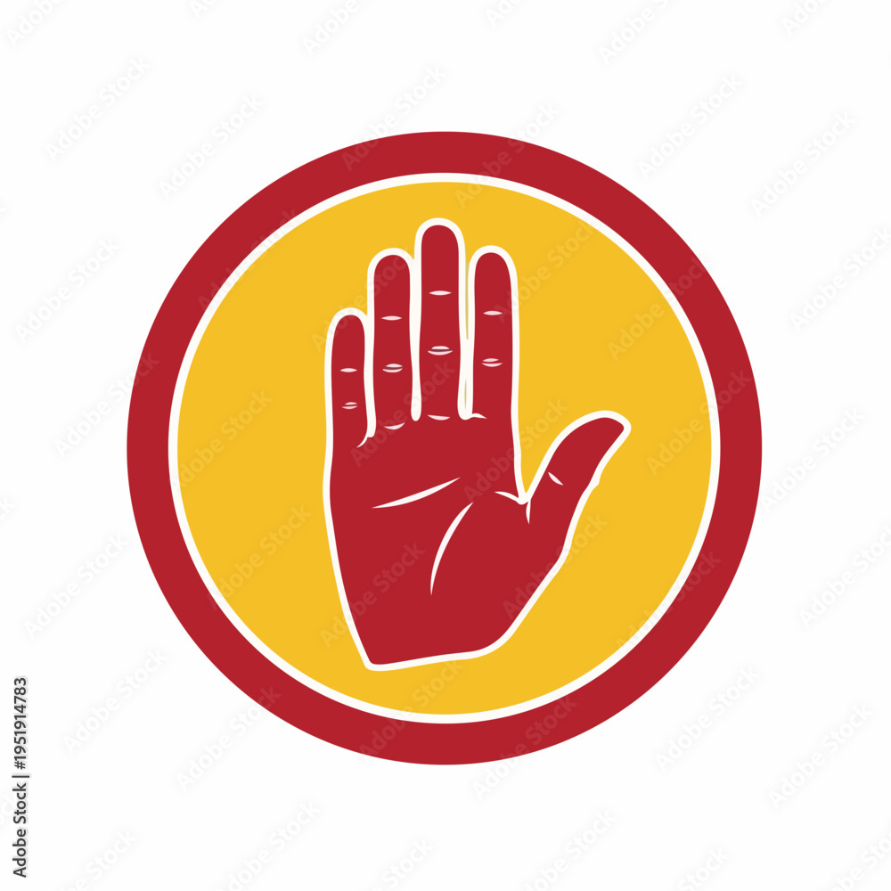 Fototapeta premium Hand Symbol in Red and Yellow Circle Representing Stop and Awareness for Social Issues, Campaigns, Posters, and Educational Materials