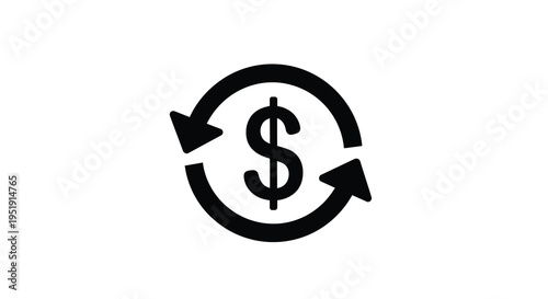A simple black and white circular icon depicts a dollar sign within a recycling symbol representing financial return