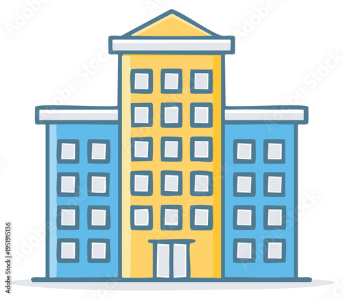 Illustration of Colorful Office Building with Multiple Windows and Classic Urban Design