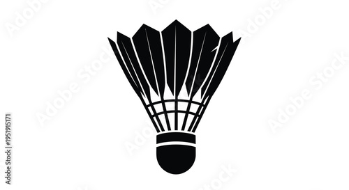 A stark black silhouette depicts a badminton shuttlecock showcasing its feathered base and rounded cork tip high quality professional