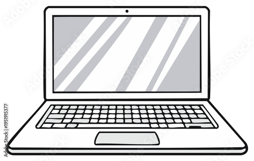 Illustrated laptop computer with keyboard and trackpad in simple line art style