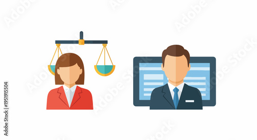A Presentation Featuring a Legal Scale and Business People Depicting Lawyers in Court or a Business Meeting Related to Law Justice and Equality Before the Law Highlighting Legal Concepts