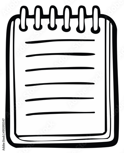 Notebook Illustration in Black and White Outline, Blank Pages