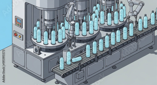 Bottling Machine Filling Bottles with Liquid.