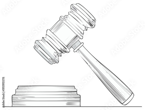 Hand-Drawn Style Illustration of a Gavel and Sounding Block Symbolizing Justice and Legal Authority