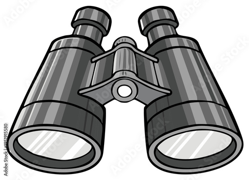 Monochromatic graphic illustration of classic binoculars with a central hinge