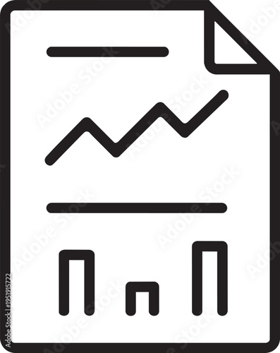 A black and white icon of a document with a line graph