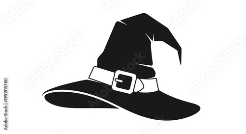 A striking black silhouette depicts a classic witch s hat complete with a wide brim and decorative belt high quality
