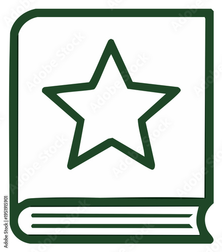 Green Line Art Book Icon with Star on Cover Representing Education Learning Favorite Content