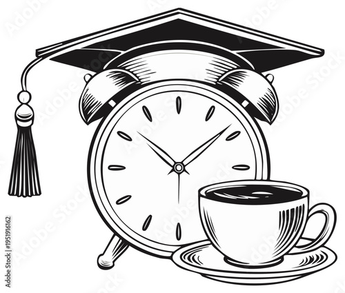 Time for Graduation Education Coffee Break Studying School Alarm Clock Reminder Time is Now