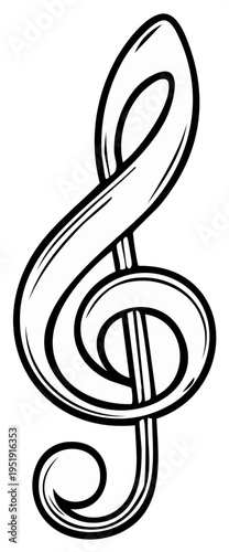 Stylized Treble Clef Music Note Symbol in Black and White Illustration