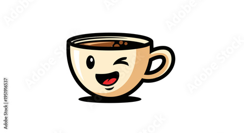 Cheerful Winking Coffee Cup Cartoon Character Vector Illustration EPS10 Stock.eps