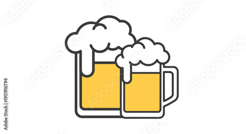 Two Mugs of Refreshing Beverage with Frothy Foam Celebrating Friendship and Good Times Sharing a Drink Toasting with Beer or Lemonade Festive Celebration Graphic Brewed Happiness Enjoy Together