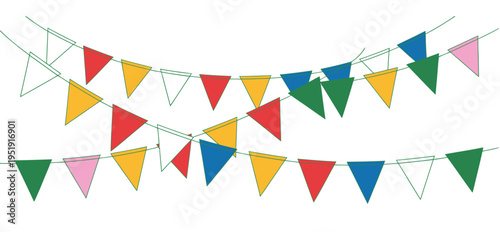 Carnival Flag Garlands Colorful Pennant Banner Festive Decoration Party Birthday Fair Hanging Flags Celebration Event Background Vector Illustration