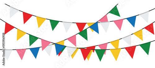 Carnival Flag Garlands Colorful Pennant Banner Festive Decoration Party Birthday Fair Hanging Flags Celebration Event Background Vector Illustration