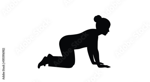 A stark silhouette depicts a woman in a cat cow yoga pose showcasing flexibility and mindful movement high quality professional