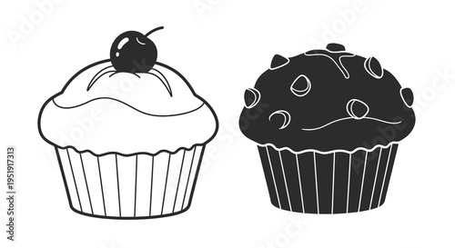 A charming illustration depicts two distinct cupcakes one vanilla and one chocolate presented side by side high quality professional detailed modern