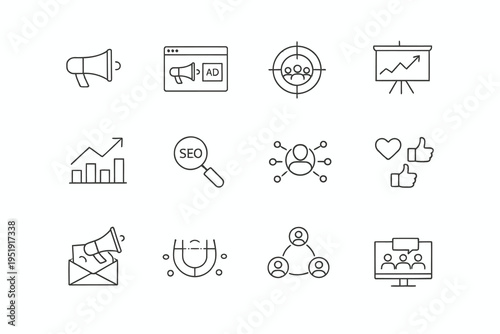 Collection of digital marketing and communication icons
