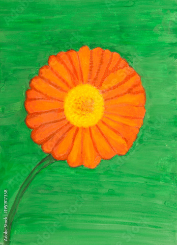 Orange gerbera on green background painting