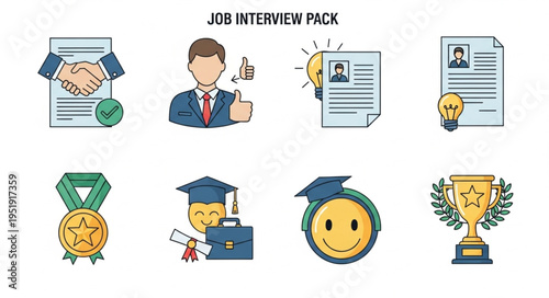 Job Interview Pack - Skills, Education, and Professionalism Icons.