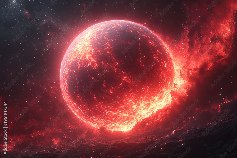 Fototapeta premium A Dark Nebula Unleashing Fiery Plasma Streaks in Deep Space