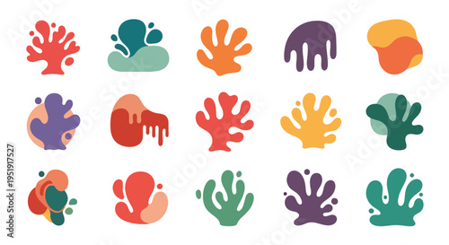 Collection of playful organic shapes featuring bright coral marine life offering versatility for creative designs and applications perfect for themes that explore natural elements and biology