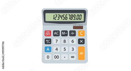 A calculator displays numerical information on its screen offering a representation of financial calculations and mathematical processes used for calculations or accounting fostering numerical