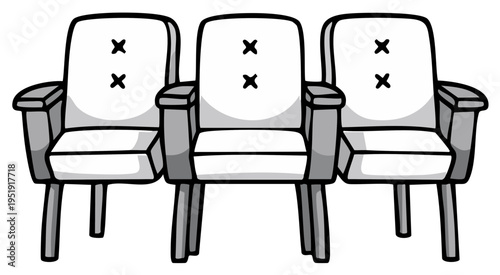 Three cartoon theater seats arranged side by side with simple details