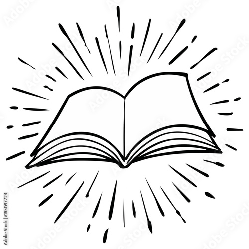 Open book with radiating lines illustration symbolizing knowledge and ideas
