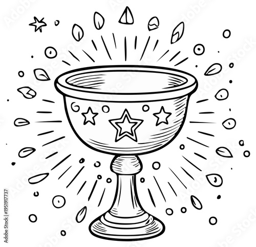 Mystical chalice with stars and radiating magical light and particles