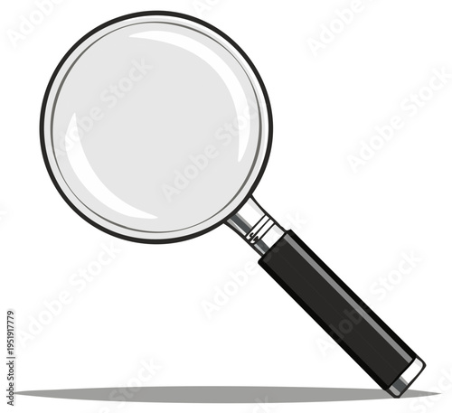 Magnifying glass illustration with black handle for detail focus investigation and research object tool search and analysis