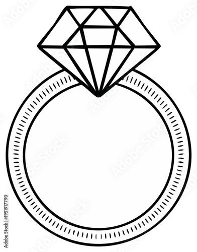 Diamond Engagement Ring Outline Jewelry Symbol For Marriage and Love