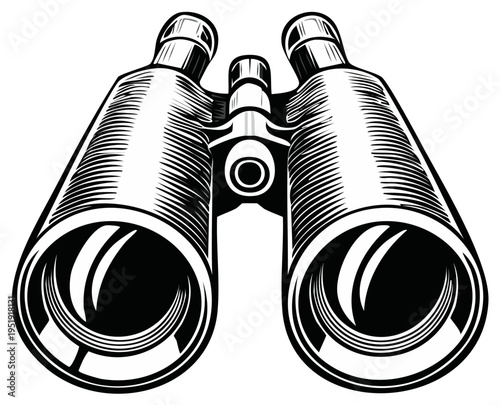 Vintage binocular illustration in black and white