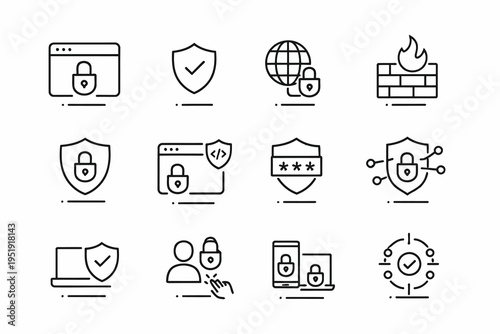 Essential icons representing various aspects of cybersecurity and data protection