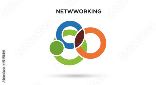 Networking Concept with Interconnected Circles in Blue, Green, Orange, and Brown.