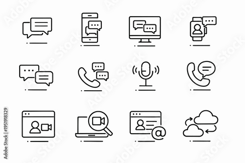 Collection of icons representing various communication methods and tools