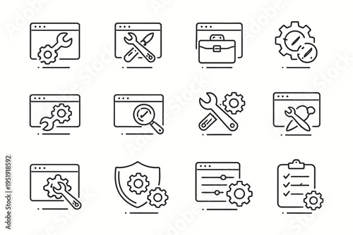 Collection of icons representing various software development and maintenance tasks