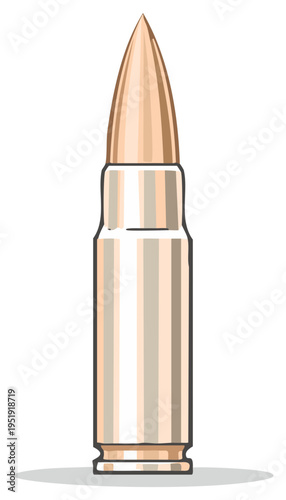 A detailed graphic illustration of a single metallic bullet with a pointed tip and brass casing